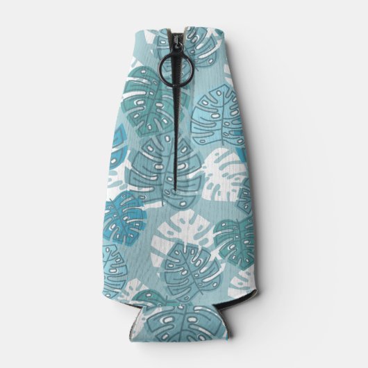 Retro Blue Hawaiian Monstera Leaf Monogram Flesjeskoeler (Achterkant)