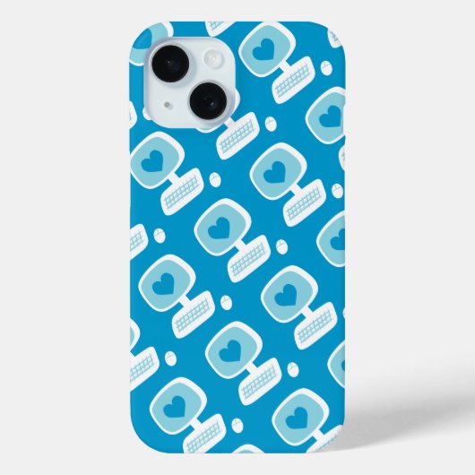 Retro Blue Heart Computer Geeky iPhone Case (Achterkant)