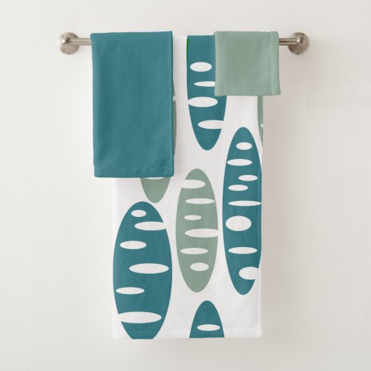 Retro Blue Holey Ovalen Bath Towel Set Bad Handdoek (Insitu)