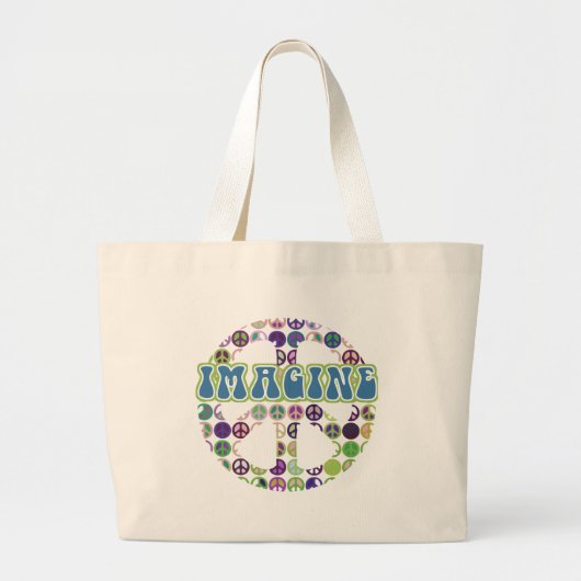 Retro Blue Imagine Peace Sign Grote Tote Bag (Voorkant)