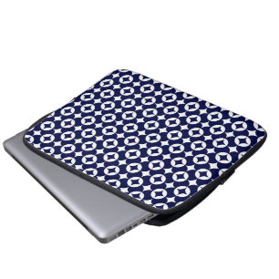 Retro Blue Interlocking Circles Verzenden geometri Laptop Sleeve