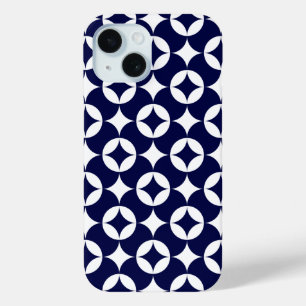 Retro Blue Interlocking cirkels geometrisch patroo iPhone 15 Case