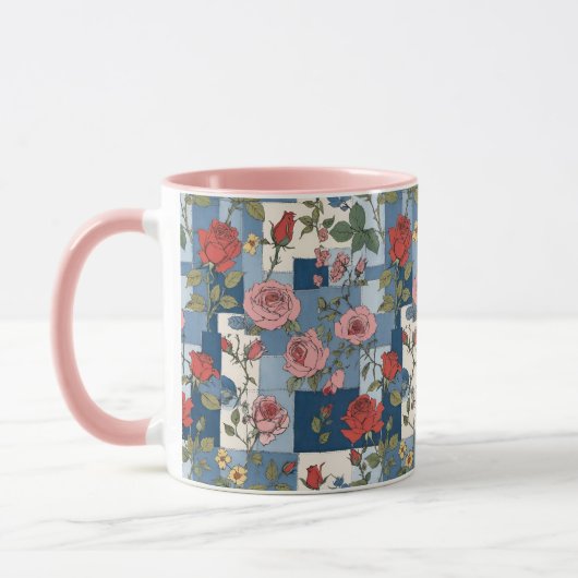 Retro Blue Jean Denim Patchwork met Rozen Mok (Links)