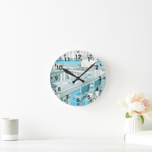Retro Blue Kitchen Ronde Klok (Huis)