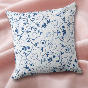 Retro Blue Leaf Swirl Pattern Sierkussen