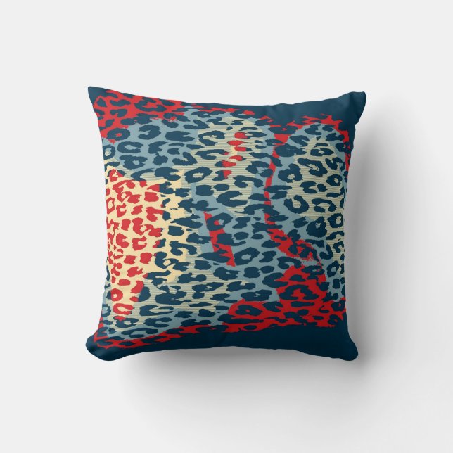 Retro Blue Leopard Print en modern design Kussen (Voorkant)