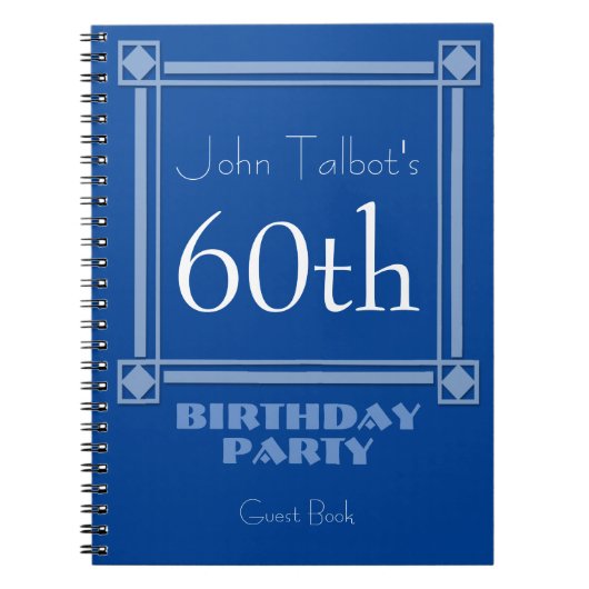 Retro Blue Lijst 60th Birthday Guest Book Notitieboek (Voorkant)
