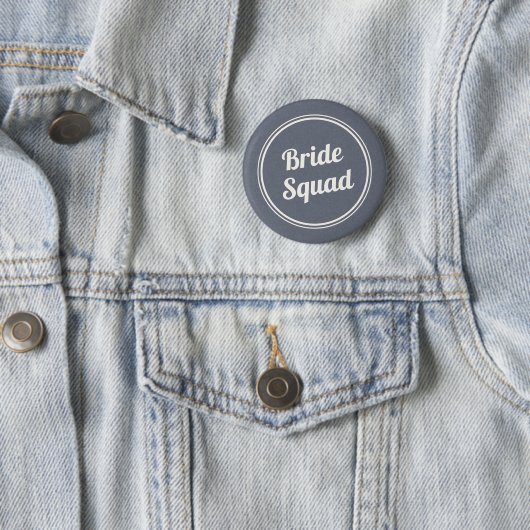 Retro Blue Linen Bride's Squad Bridesmaid Button (In situ)