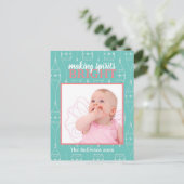 Retro Blue Making Spirits Bright Baby Girl Briefkaart (Staand voorkant)