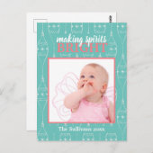 Retro Blue Making Spirits Bright Baby Girl Briefkaart (Voorkant / Achterkant)