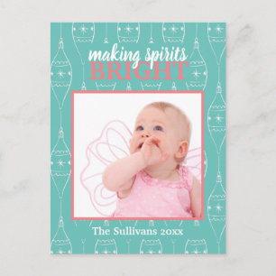 Retro Blue Making Spirits Bright Baby Girl Briefkaart