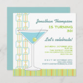 Retro Blue Martini Birthday Party Invitation Kaart (Voorkant / Achterkant)