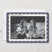 Retro Blue Mid Century Mod Pattern Hanukkah Foto Feestdagenkaart (Voorkant)