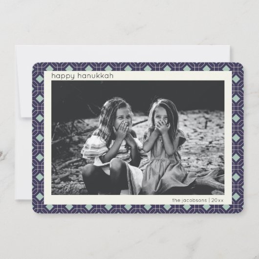 Retro Blue Mid Century Mod Pattern Hanukkah Foto Feestdagenkaart (Voorkant)