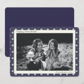 Retro Blue Mid Century Mod Pattern Hanukkah Foto Feestdagenkaart (Voorkant / Achterkant)