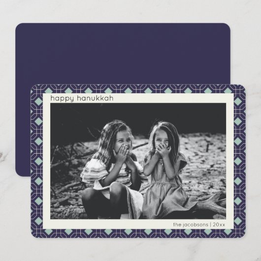 Retro Blue Mid Century Mod Pattern Hanukkah Foto Feestdagenkaart (Voorkant / Achterkant)