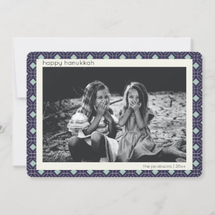 Retro Blue Mid Century Mod Pattern Hanukkah Foto Feestdagenkaart