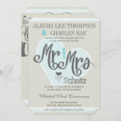 Retro Blue Mint Mr en Mrs Typography Wedding Kaart (Voorkant / Achterkant)