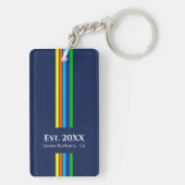 Retro Blue Modern Stripes Business Logo Sleutelhanger (achterkant)