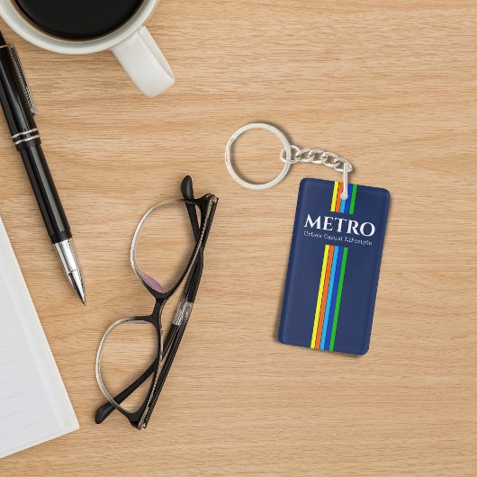 Retro Blue Modern Stripes Business Logo Sleutelhanger