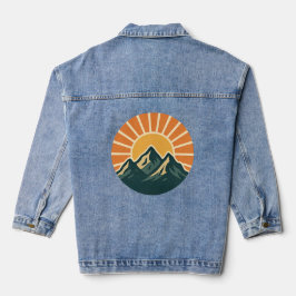 Retro Blue Mountain Sunrise Outdoor Nature Sun Art Denim Jacket