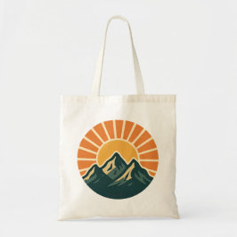 Retro Blue Mountain Sunrise Outdoor Nature Sun Art Tote Bag