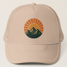 Retro Blue Mountain Sunrise Outdoor Nature Sun Art Trucker Pet