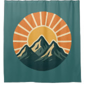Retro Blue Mountain Sunrise | Outdoor Nature Teal Douchegordijn (Voorkant)