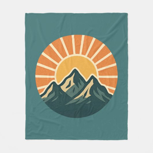 Retro Blue Mountain Sunrise | Outdoor Nature Teal Fleece Deken (Voorkant)