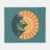 Retro Blue Mountain Sunrise | Outdoor Nature Teal Fleece Deken (Voorkant (Horizontaal))