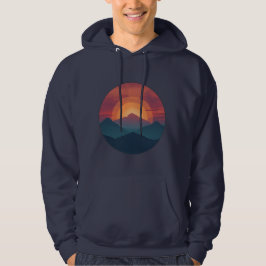 Retro Blue Mountain Sunset | Nature Watercolor Art Hoodie