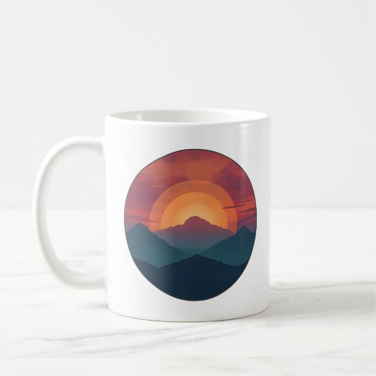 Retro Blue Mountain Sunset | Nature Watercolor Art Koffiemok (Links)