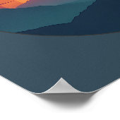 Retro Blue Mountain Sunset | Nature Watercolor Art Poster (Hoek)