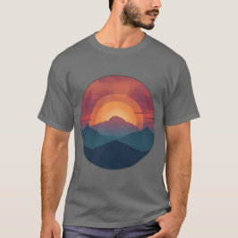 Retro Blue Mountain Sunset | Nature Watercolor Art T-shirt