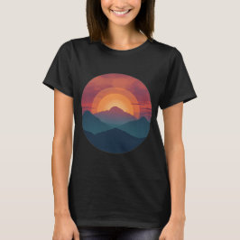 Retro Blue Mountain Sunset | Nature Watercolor Art T-shirt