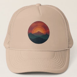 Retro Blue Mountain Sunset | Nature Watercolor Art Trucker Pet