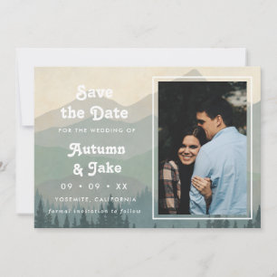 Retro Blue Mountains Foto Huwelijk Save The Date