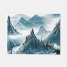 Retro Blue Mountains Landschapsschilderij Deurmat