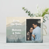 Retro Blue Mountains Photo Wedding Save The Date (Staand voorkant)