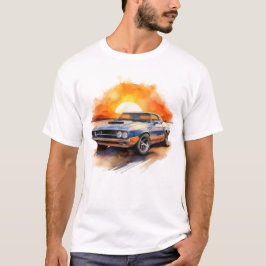 Retro Blue Muscle Car – Classic Sunset T-shirt