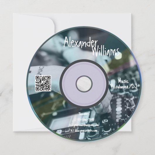 Retro Blue Music Producer CD DJ Business Card Kaart (Voorkant)