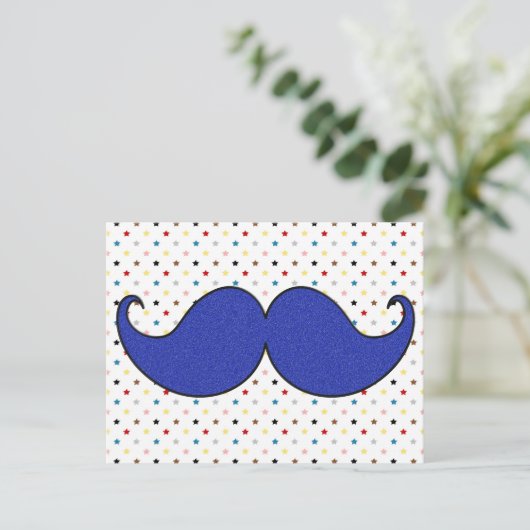 Retro Blue Mustache Mustache Briefkaart (Staand voorkant)