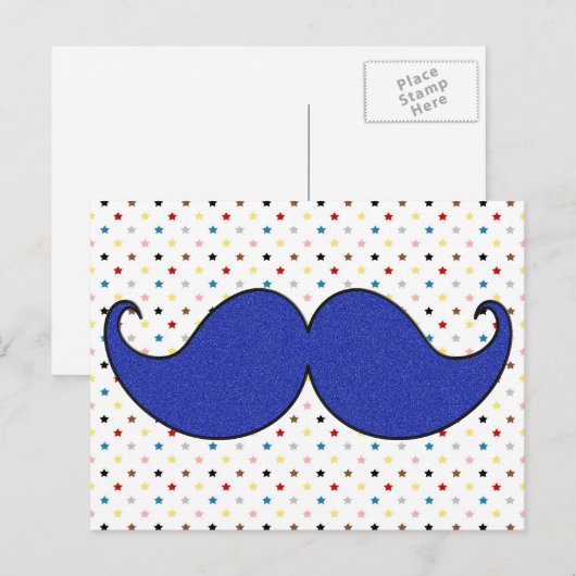 Retro Blue Mustache Mustache Briefkaart (Voorkant / Achterkant)