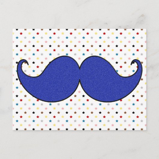 Retro Blue Mustache Mustache Briefkaart (Voorkant)