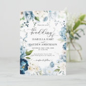 Retro Blue Navy Cream Alles in 1 QR Code Huwelijk Kaart (Staand voorkant)