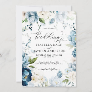 Retro Blue Navy Cream Alles in 1 QR Code Huwelijk Kaart