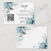Retro Blue Navy Cream Floral QR Code Huwelijk RSVP Informatiekaartje (Voorkant / Achterkant)