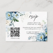 Retro Blue Navy Cream Floral QR Code Huwelijk RSVP Informatiekaartje (Voorkant)