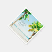 Retro Blue Ocean Beach Palmbomen Tropische bruilof Servet (Hoek)