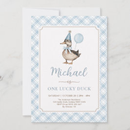Retro Blue One Lucky Duck Balloon 1e verjaardag Kaart